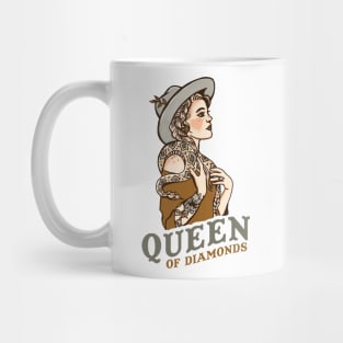 Queen Of Diamonds: Retro Tattoo Cowgirl With A Diamondback Rattlesnake Mug